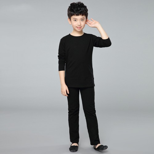Boys kids white black blue color latin dance shirts and pants ballroom ballet exercises practice dance outfits modern dance stage performance wear